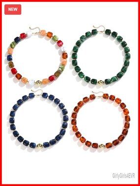 4 Chunky Acrylic Bead Choker Necklaces, Boho Resin Beads, Adjustable Lightweight